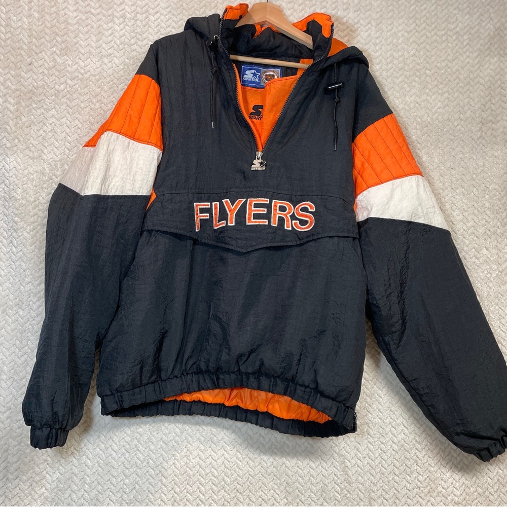 Vintage Starter Philadelphia Flyers‎ NHL Pullover Half Zip Black Orange Large